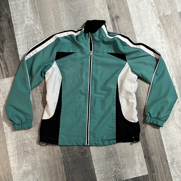 SJB Active light weight full zip jacket women's teal/white size Petite Small - Picture 8 of 8